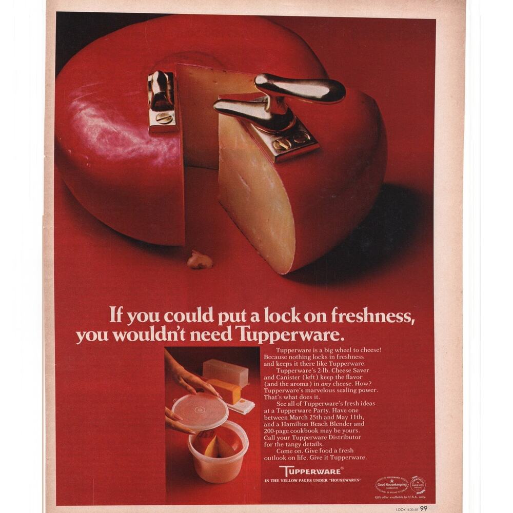 Tupperware Advertisement 1968 Vintage Household Cheese Container Grannycore